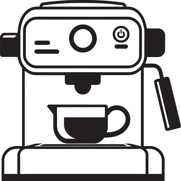 un dibujo en blanco y negro de una máquina de café con una taza de café en ella