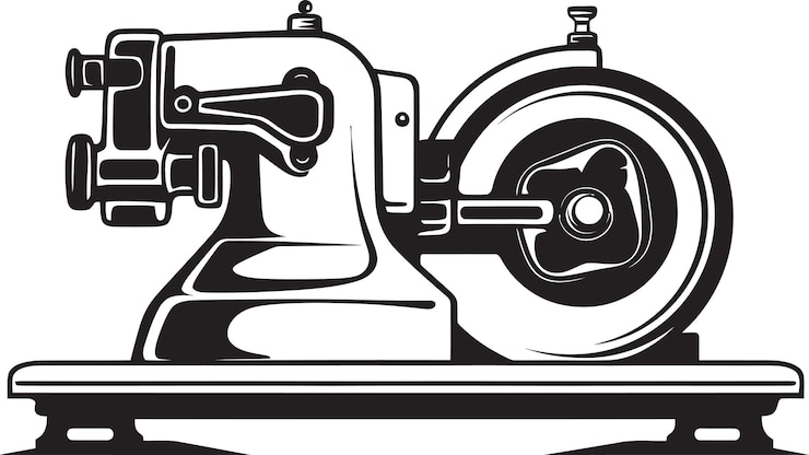 Vector un dibujo en blanco y negro de una máquina con un fondo en negro y blanco