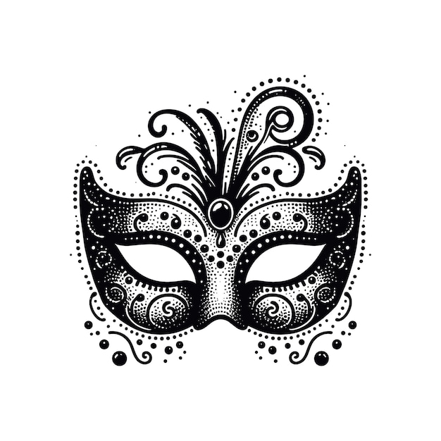 un dibujo en blanco y negro de una máscara de carnaval