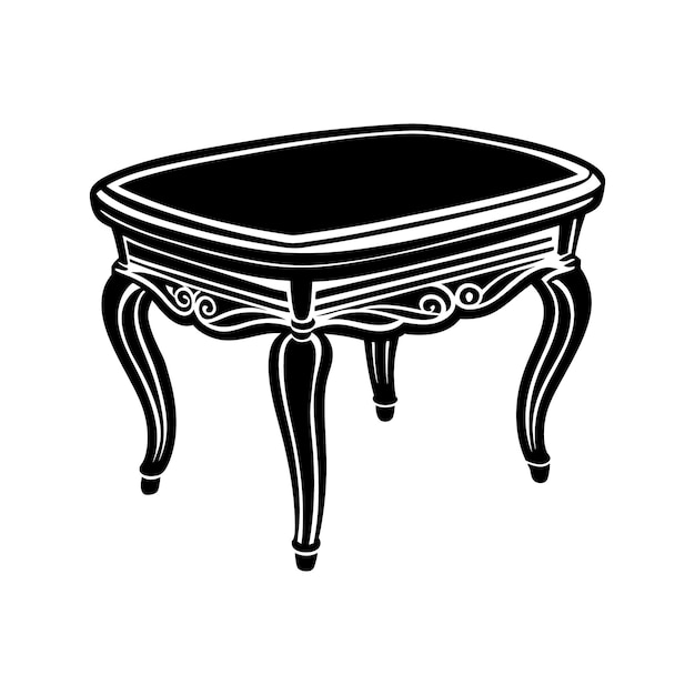 un dibujo en blanco y negro de una mesa con un diseño que dice la palabra en ella
