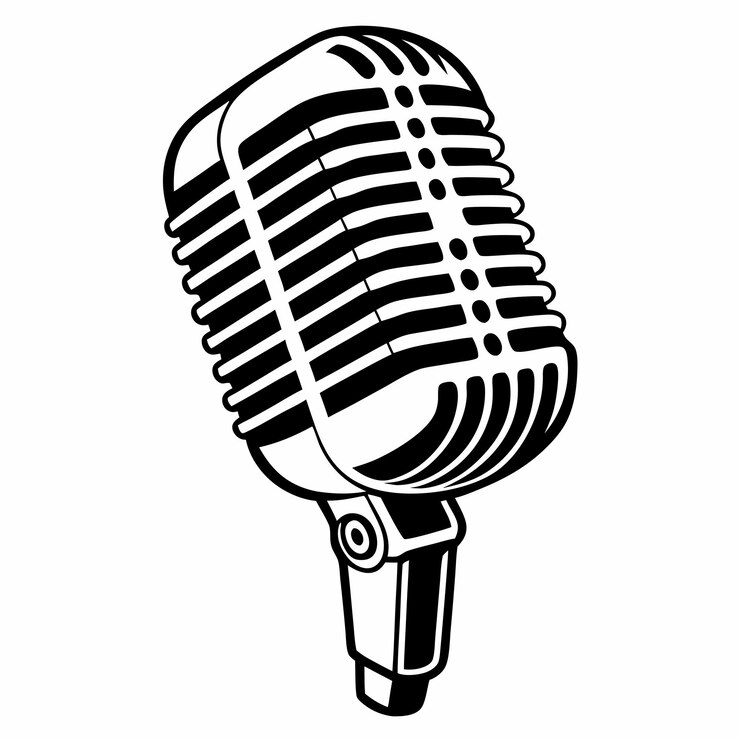 Vector un dibujo en blanco y negro de un micrófono con la palabra en él