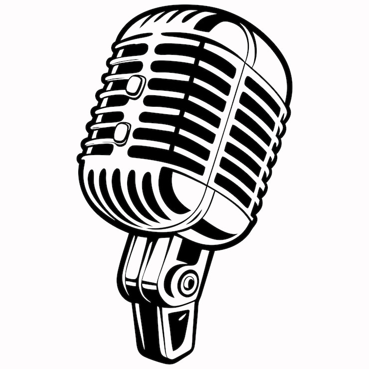 Vector un dibujo en blanco y negro de un micrófono con la palabra en él