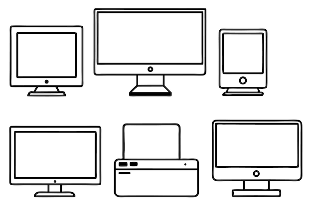 un dibujo en blanco y negro de un monitor de computadora con un fondo blanco