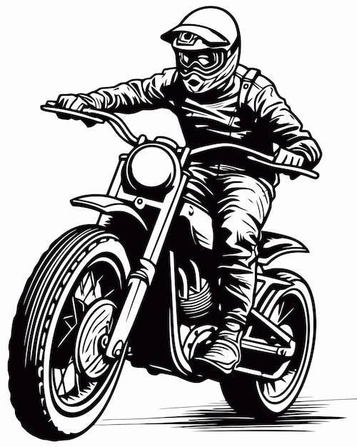 Un dibujo en blanco y negro de un motociclista