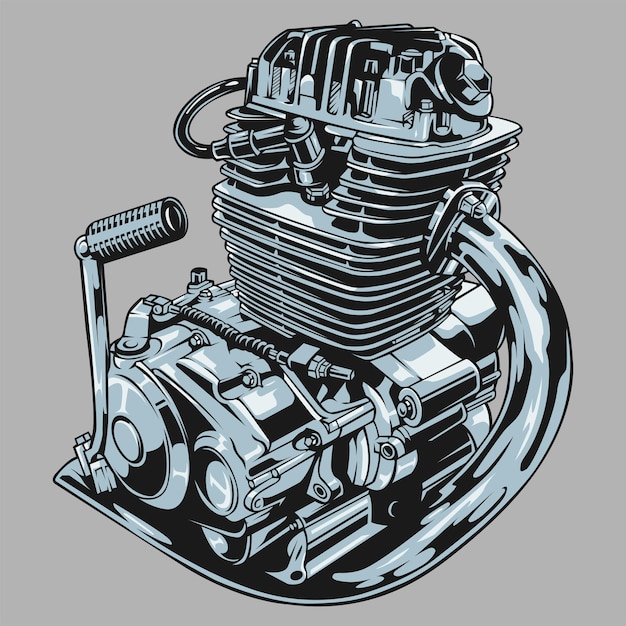 Vector un dibujo en blanco y negro de un motor con la palabra llamada en él