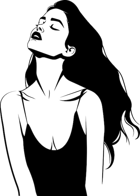 un dibujo en blanco y negro de una mujer con cabello largo