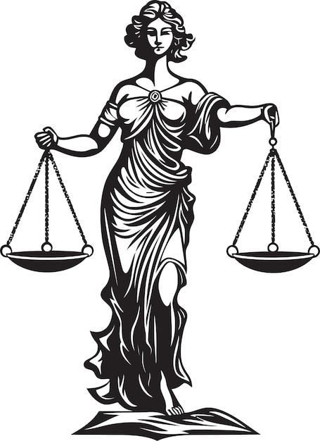 un dibujo en blanco y negro de una mujer con una escala que dice "justicia"