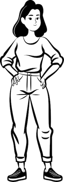 un dibujo en blanco y negro de una mujer con las manos en las caderas