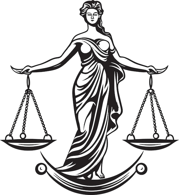 un dibujo en blanco y negro de una mujer sosteniendo una escala con las palabras "justicia" en ella