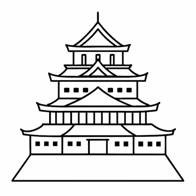 un dibujo en blanco y negro de una pagoda