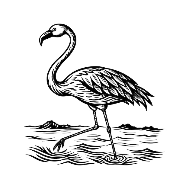 un dibujo en blanco y negro de un pájaro en el agua