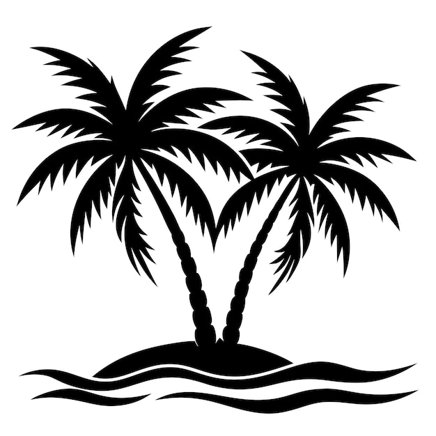 un dibujo en blanco y negro de palmeras en el medio de un fondo blanco
