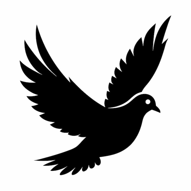 un dibujo en blanco y negro de una paloma voladora y un fondo blanco