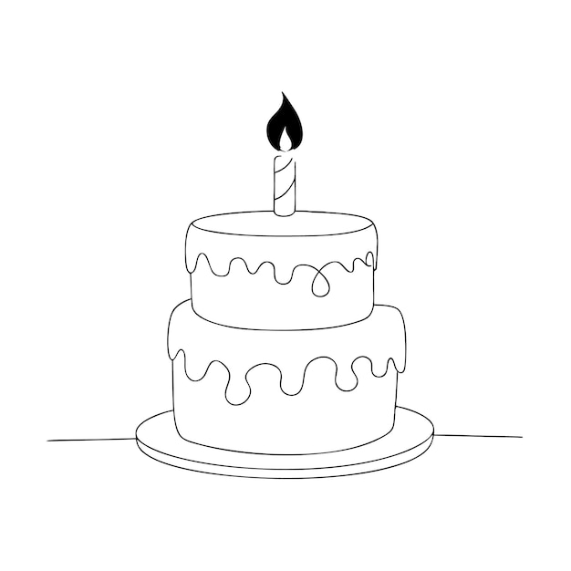 un dibujo en blanco y negro de un pastel de cumpleaños con una vela encendida