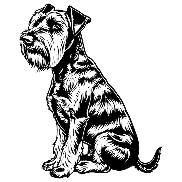 un dibujo en blanco y negro de un perro con una cola