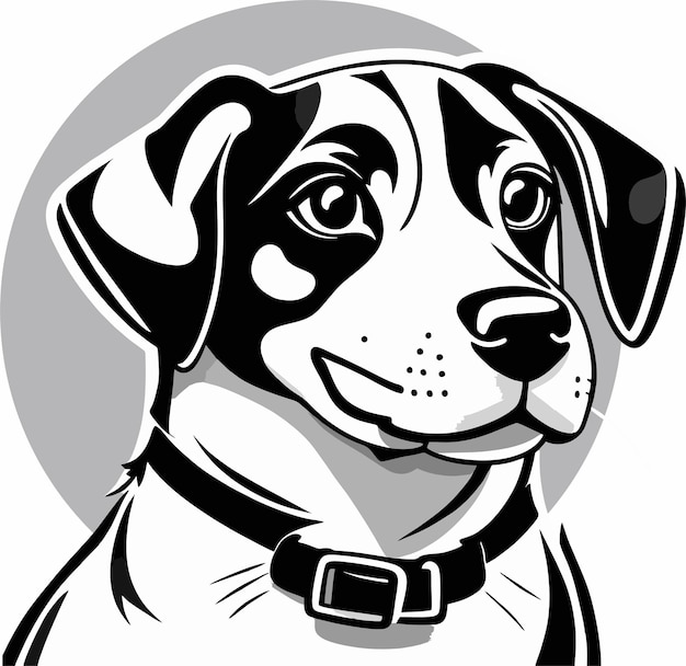 Un dibujo en blanco y negro de un perro con un collar que dice "perro"