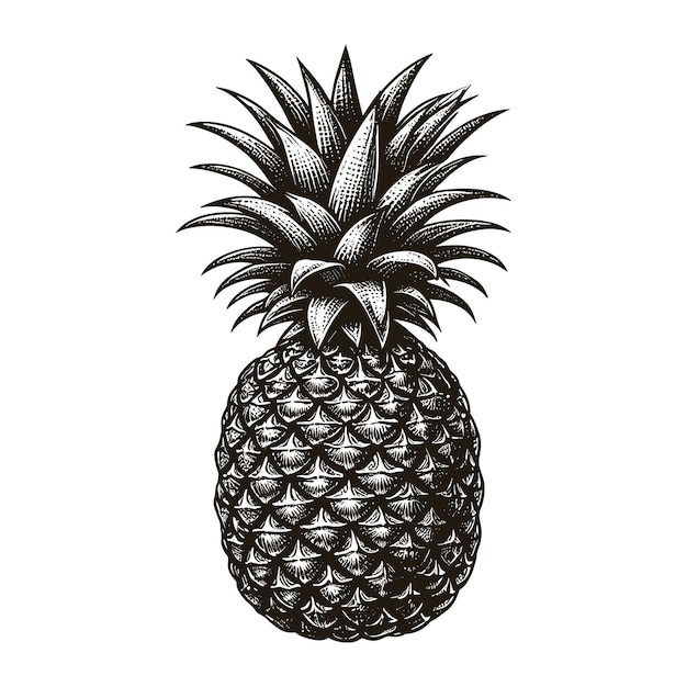 un dibujo en blanco y negro de una piña con un contorno negro