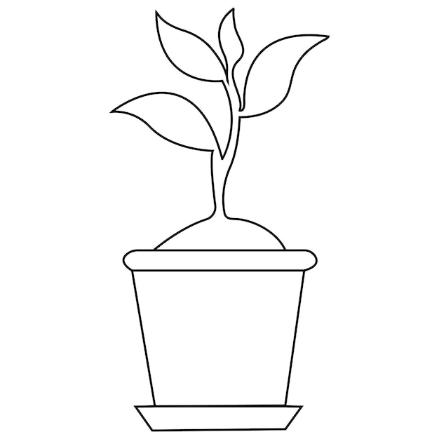 un dibujo en blanco y negro de una planta en maceta con una planta verde en ella