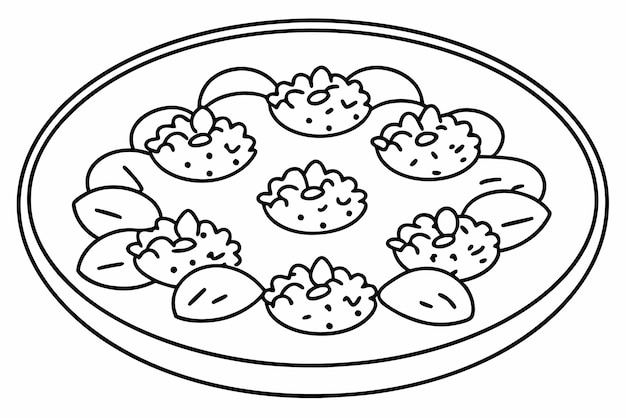 un dibujo en blanco y negro de un plato de comida con un diseño que dice "feliz cumpleaños"