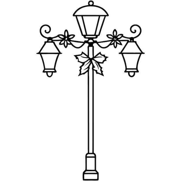un dibujo en blanco y negro de un poste de luz con una flor en él