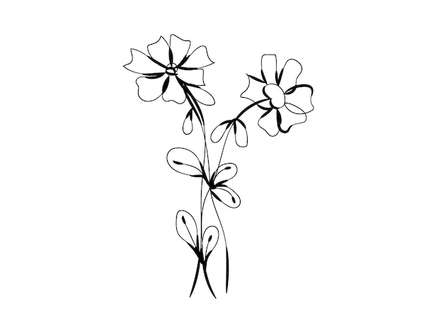 Dibujo en blanco y negro de un ramo de flores