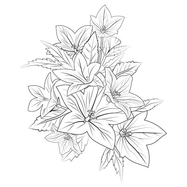 Un dibujo en blanco y negro de un ramo de flores.