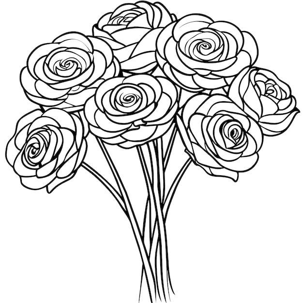 un dibujo en blanco y negro de un ramo de rosas