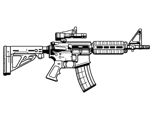 Vector un dibujo en blanco y negro de un rifle.