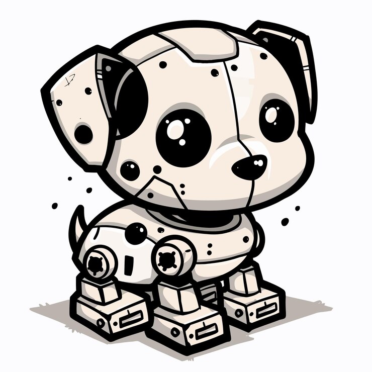 Vector un dibujo en blanco y negro de un robot con una cara blanca y una nariz negra
