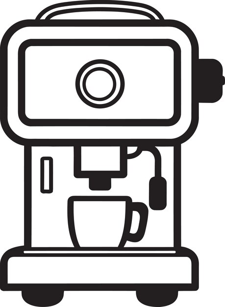 un dibujo en blanco y negro de un robot con una taza de café