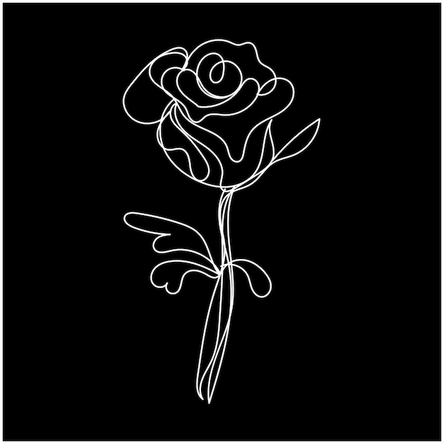 un dibujo en blanco y negro de una rosa con un contorno blanco