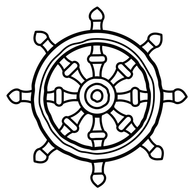 un dibujo en blanco y negro de una rueda de barco con corazones