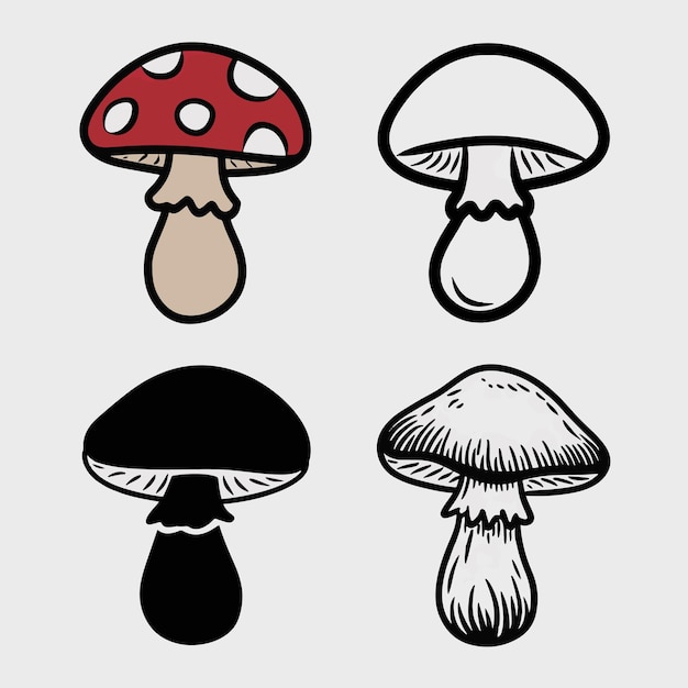 un dibujo en blanco y negro de setas y un hongo