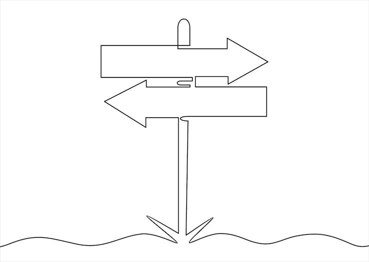 Vector un dibujo en blanco y negro de un signo con una flecha que señala a la derecha
