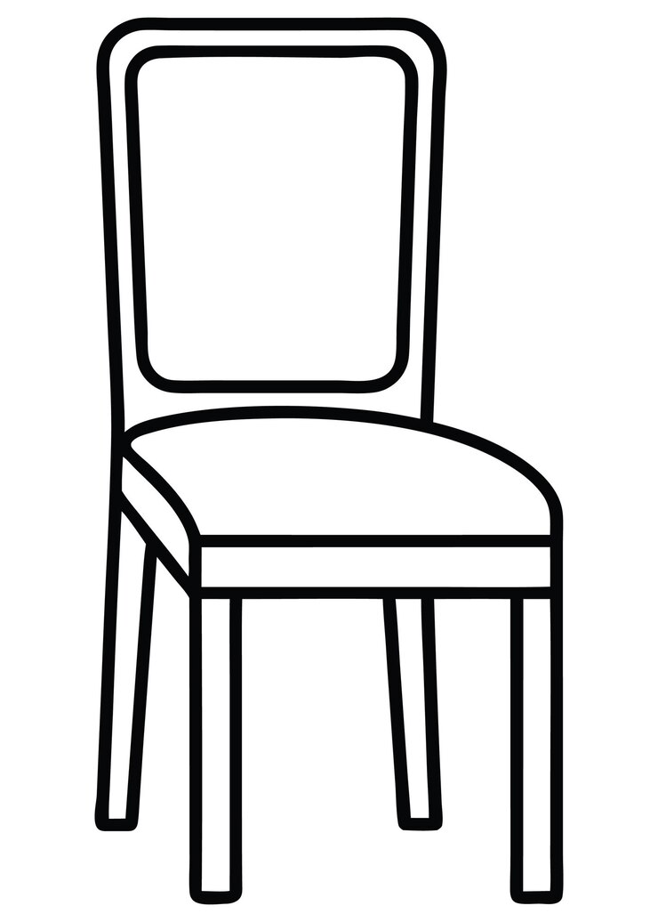 dibujo en blanco y negro de una silla con un contorno negro