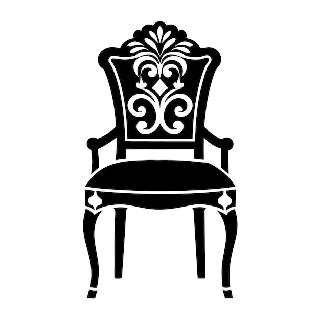 un dibujo en blanco y negro de una silla con una corona en la espalda