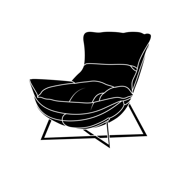 un dibujo en blanco y negro de una silla con un hombre acostado en ella
