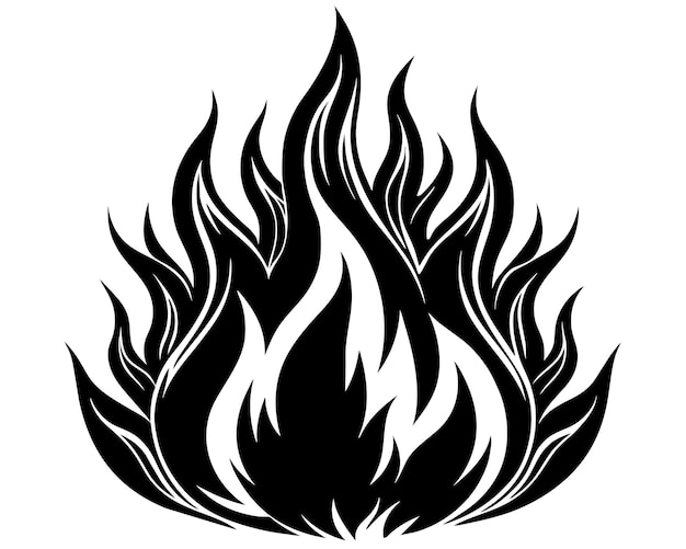 un dibujo en blanco y negro de un símbolo de fuego en negro y blanco