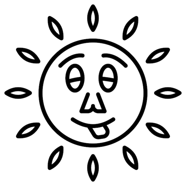 un dibujo en blanco y negro de un sol con hojas y un sol con una cara en él