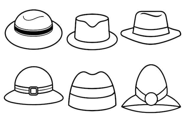 un dibujo en blanco y negro de sombreros con una cinta alrededor de la parte superior