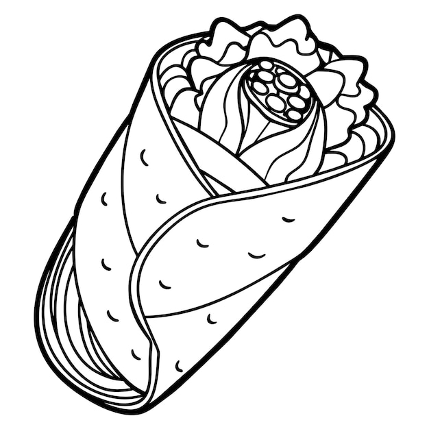 Vector un dibujo en blanco y negro de un taco con una imagen de un desierto en él