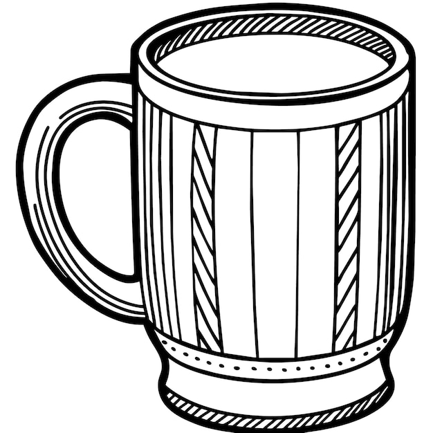 Vector un dibujo en blanco y negro de una taza con un mango y la palabra la pinta en él