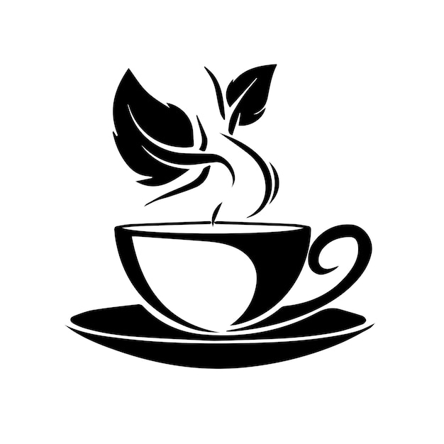 Vector un dibujo en blanco y negro de una taza de té de café con un pájaro en él