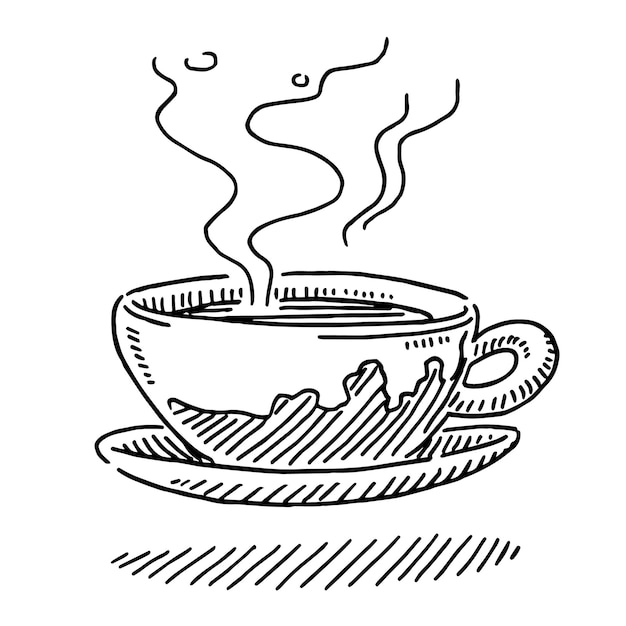 Vector un dibujo en blanco y negro de una taza de té con vapor saliendo de ella