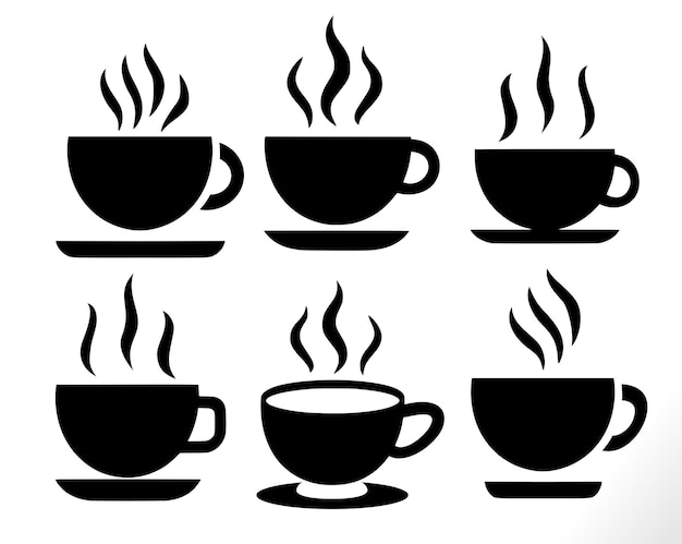 un dibujo en blanco y negro de tazas y platillos de café