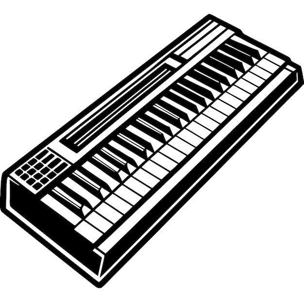 un dibujo en blanco y negro de un teclado de piano con la palabra piano en él