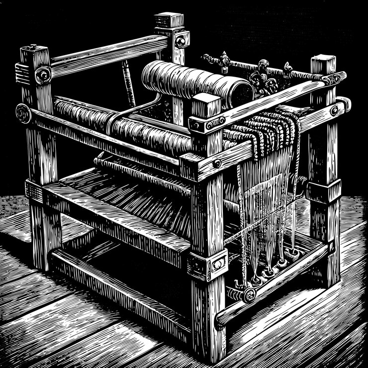 Vector un dibujo en blanco y negro de un telar de madera