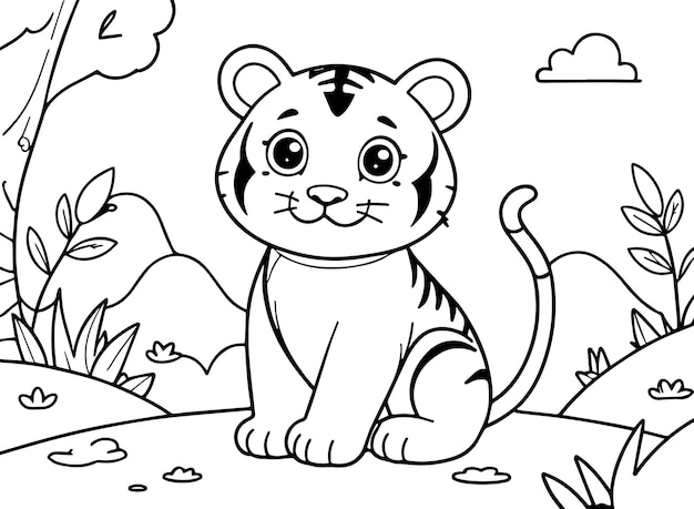 Vector un dibujo en blanco y negro de un tigre con un fondo negro