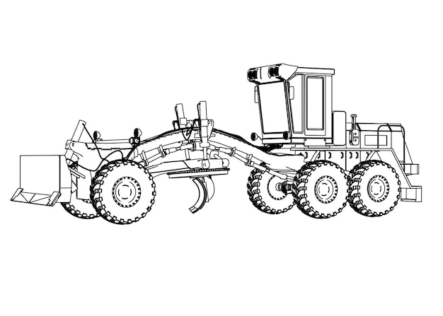 Un dibujo en blanco y negro de un tractor con el número 12 en el frente.