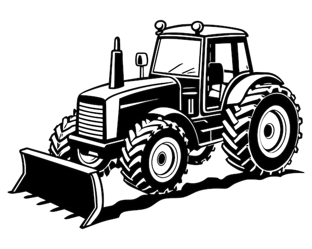 un dibujo en blanco y negro de un tractor con la palabra